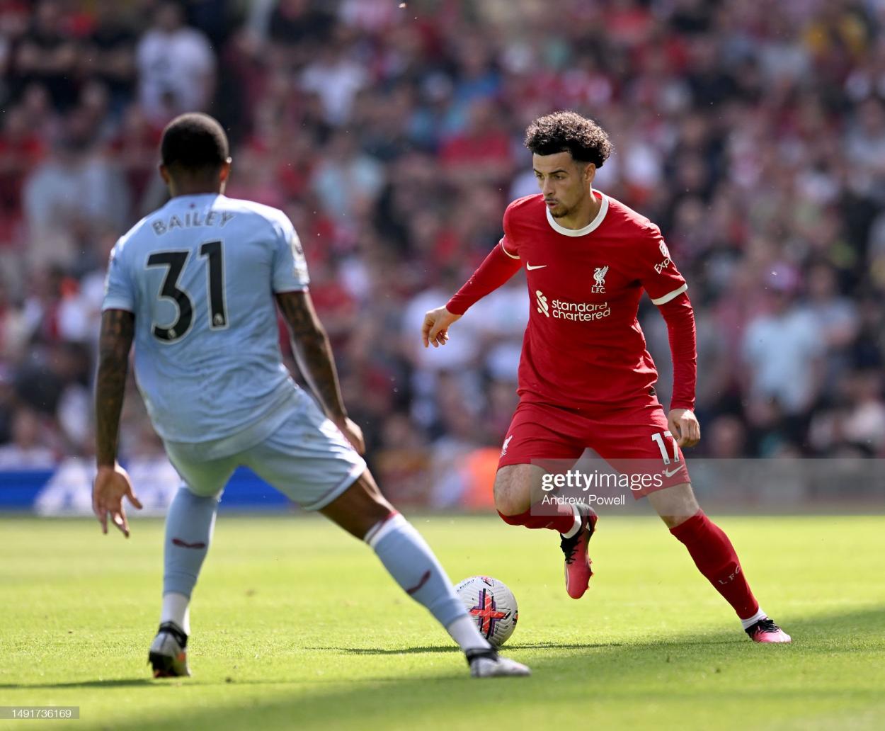 Leon Bailey and Curtis Jones in action at Anfield (Image by Andrew Powell/Getty Images)