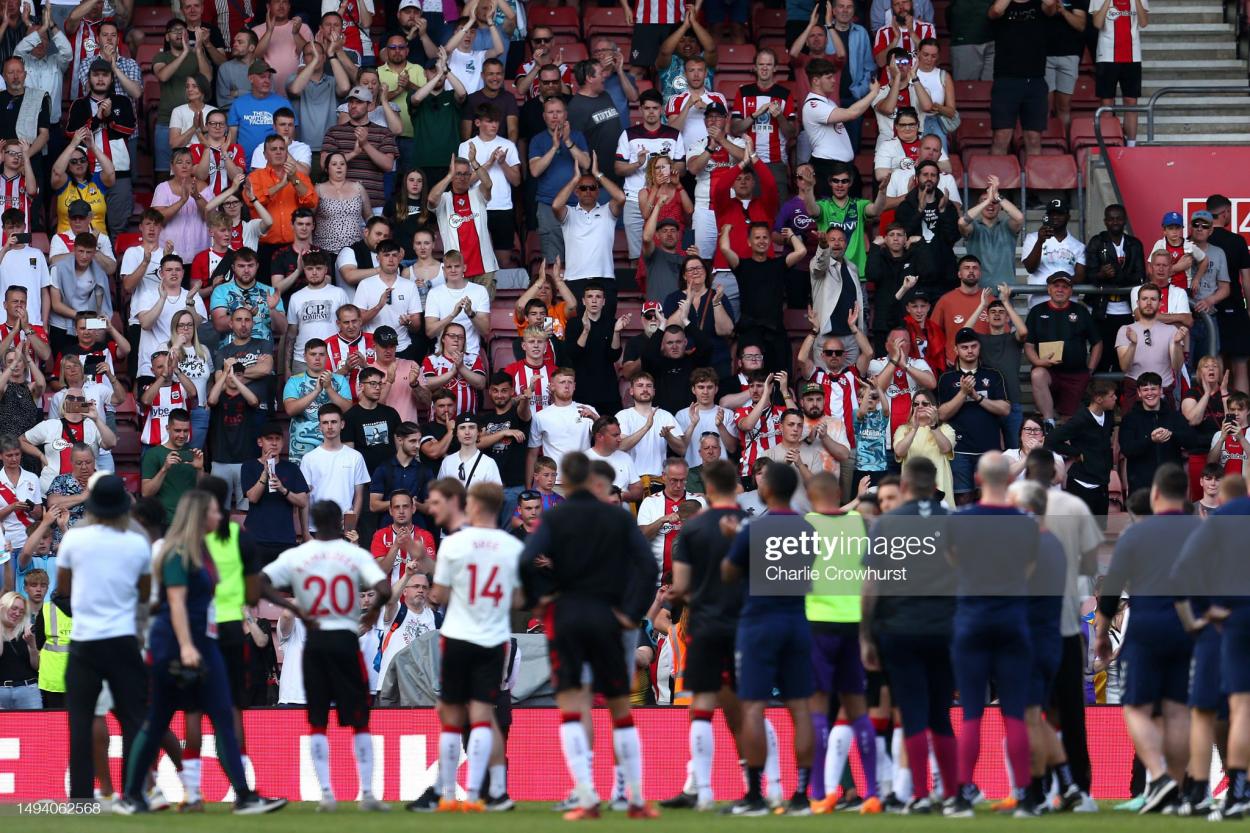 Southampton fans applaud the team after the final game of the season. (Photo by Charlie Crowhurst/Getty Images)