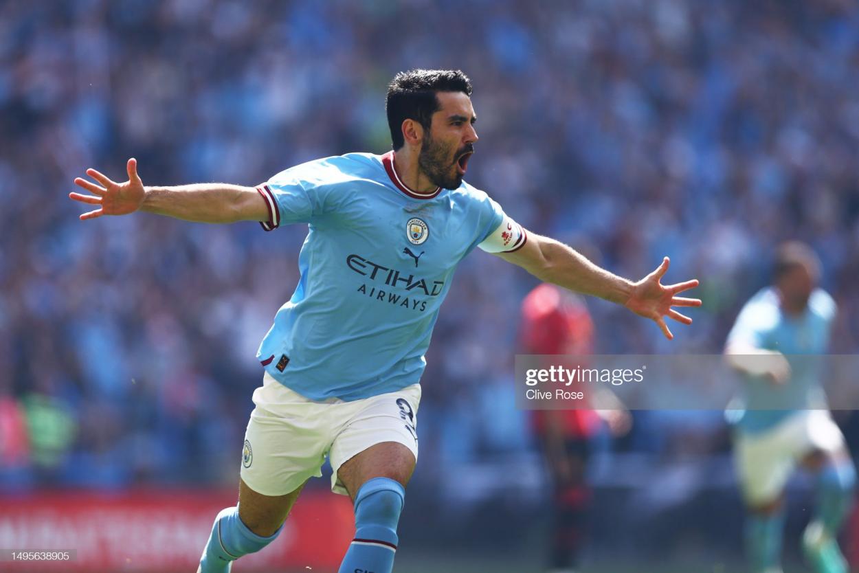 <strong><a  data-cke-saved-href='https://www.vavel.com/en/international-football/2023/05/16/champions-league/1146872-manchester-city-v-real-madrid-champions-league-preview-semi-final-second-leg-2023.html' href='https://www.vavel.com/en/international-football/2023/05/16/champions-league/1146872-manchester-city-v-real-madrid-champions-league-preview-semi-final-second-leg-2023.html'>Ilkay Gundogan</a></strong> celebrates the fastest FA Cup Final goal of all time (Photo by Clive Rose/Getty Images)