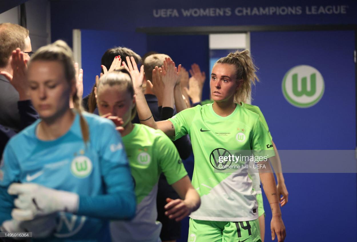Jill Roord of VfL Wolfsburg in the tunnel at half time during the UEFA Women's Champions League final match between FC Barcelona and VfL Wolfsburg at PSV Stadion on June 03, 2023 in Eindhoven, Netherlands. (Photo by Catherine Ivill - UEFA/UEFA via Getty Images)