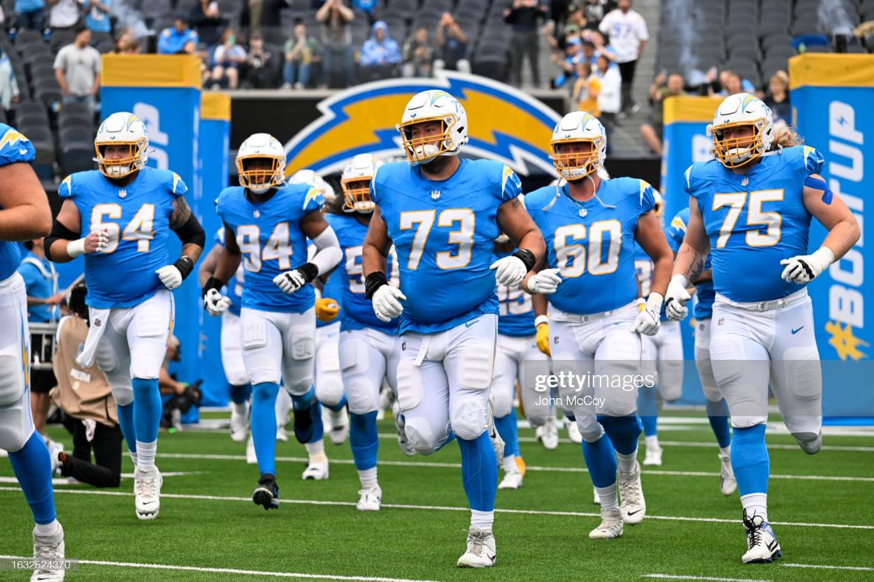 The Los Angeles Chargers run onto the field to play the New <strong><a  data-cke-saved-href='https://www.vavel.com/en-us/nfl/2021/12/26/1096863-tampa-bay-buccaneers-look-to-bounce-back-against-the-carolina-panters.html' href='https://www.vavel.com/en-us/nfl/2021/12/26/1096863-tampa-bay-buccaneers-look-to-bounce-back-against-the-carolina-panters.html'>Orleans Saints</a></strong> at SoFi Stadium during a preseason game on August 20, 2023 in Inglewood, California. (Photo by John McCoy/Getty Images)