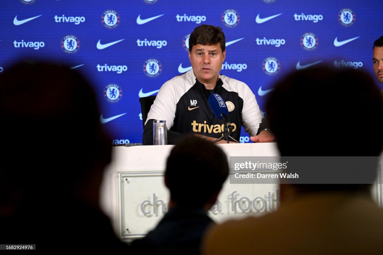 Mauricio Pochettino in his pre-match press conference (Photo by Darren Walsh/Chelsea FC via Getty Images)