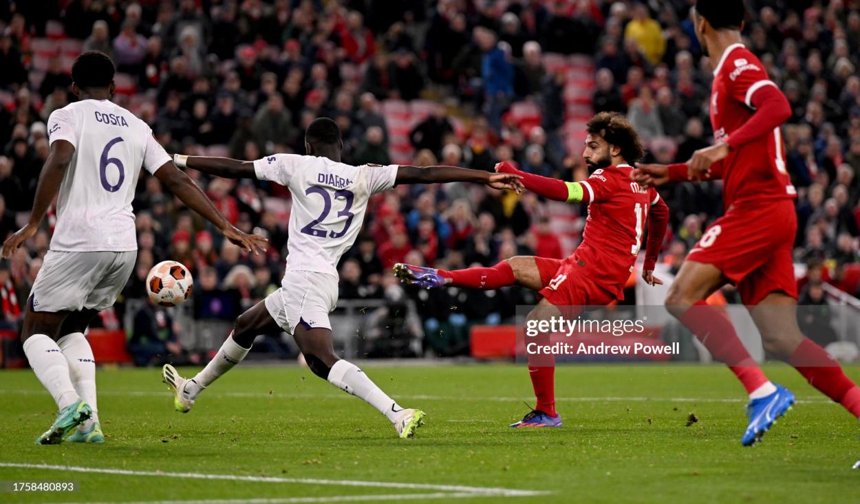 Salah scores against Toulouse (Photo: Andrew Powell/Liverpool FC via GETTY Images)