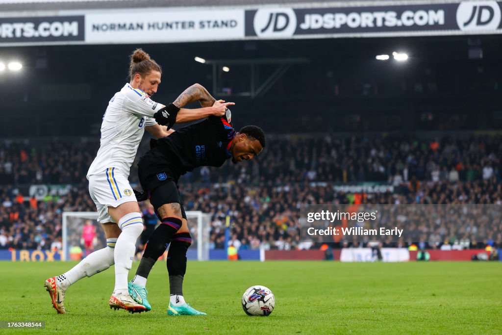 LEEDS, ENGLAND - OCTOBER 28: Luke Ayling of Leeds United during the Sky Bet Championship match between Leeds United and Huddersfield Town at Elland Road on October 28, 2023 in Leeds, England. (Photo by William Early/Getty Images)