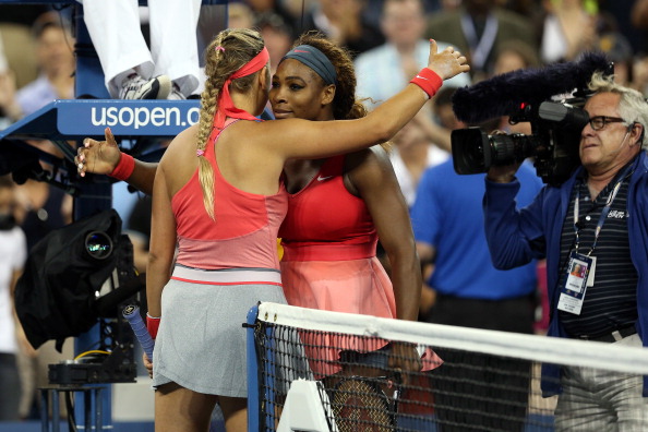 Azarenka and Williams after the 2013 US Open final (Image: Clive Brunskill)