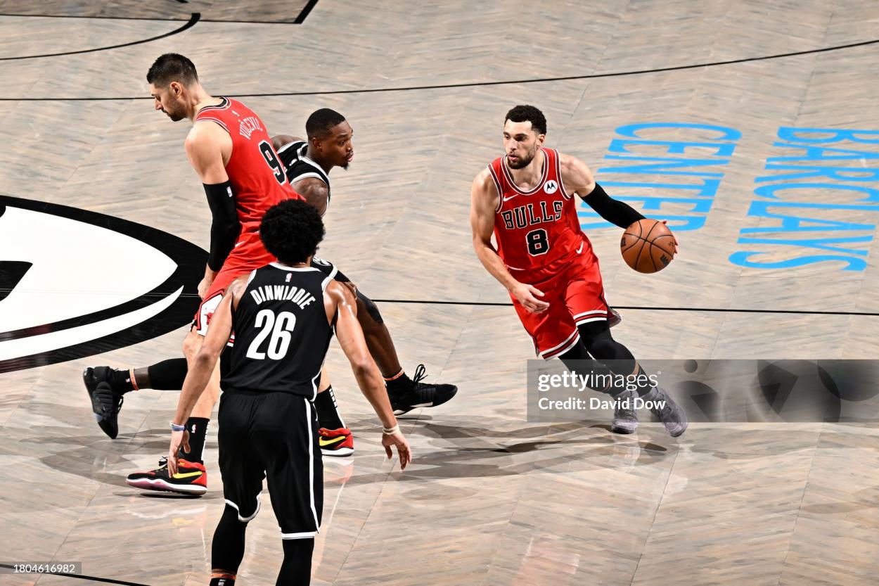 LaVine in action against the Brooklyn Nets (Photo by David Dow/NBAE via Getty Images)