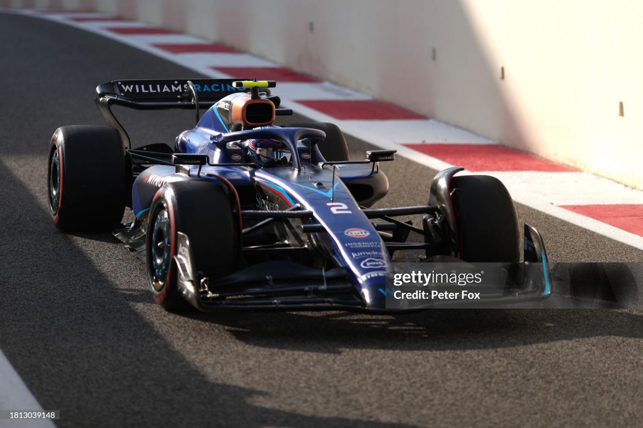  Logan Sargeant of United States driving the (2) Williams FW45 Mercedes in the Pitlane during final practice ahead of the F1 Grand Prix of Abu Dhabi at Yas Marina Circuit on November 25, 2023 in Abu Dhabi, United Arab Emirates. (Photo by Peter Fox/Getty Images)