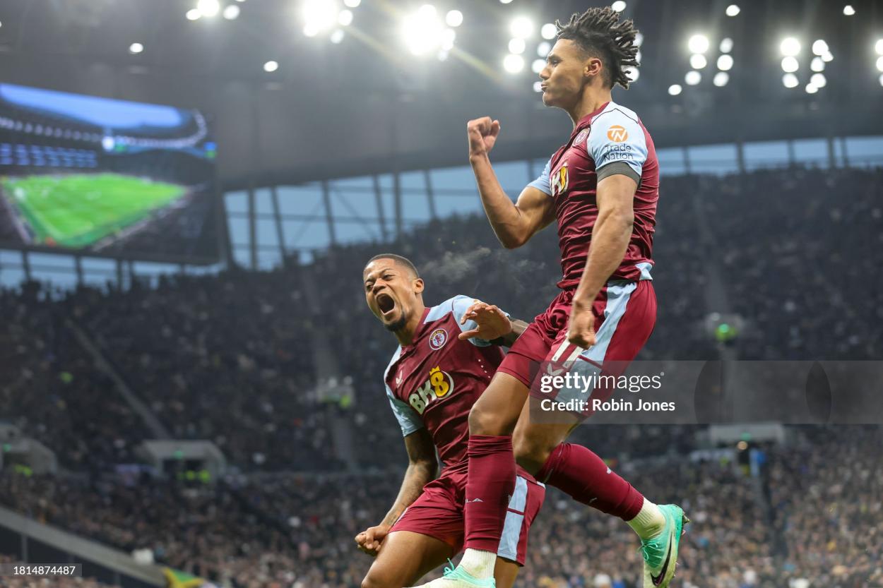 Watkins celebrates after scoring in the earlier encounter between Tottenham and Aston Villa this season. (Photo by Robin Jones/Getty Images)