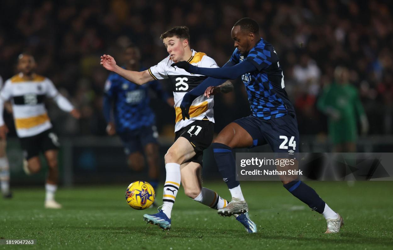 Ryan Nyambe against <strong><a  data-cke-saved-href='https://www.vavel.com/en/football/2023/04/18/1144194-barnet-1-0-solihull-moors-smith-strikes-again-to-secure-playoff-berth-for-bees.html' href='https://www.vavel.com/en/football/2023/04/18/1144194-barnet-1-0-solihull-moors-smith-strikes-again-to-secure-playoff-berth-for-bees.html'>Leyton Orient</a></strong>. (Photo by Nathan Stirk/Getty Images)
