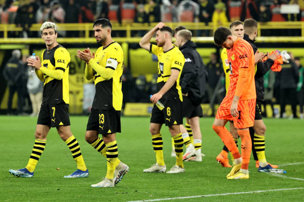 Los jugadores del Dortmund tras perder contra el Leipzig. Foto: Getty Images