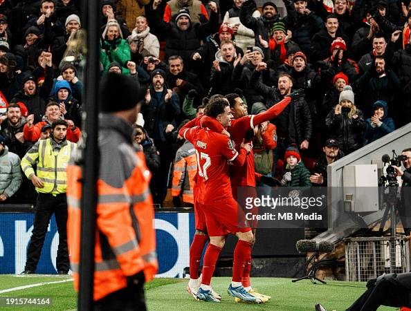 Cody Gakpo of Liverpool celebrates with his team-mates. Photo: MB Media, gettyimages