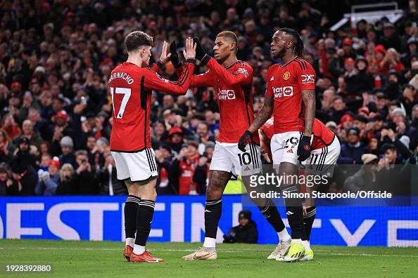 Marcus Rashford of <strong><a  data-cke-saved-href='https://www.vavel.com/en-us/soccer/2021/12/13/1095951-real-madrid-to-face-psg-after-uefa-champions-league-round-of-16-draw.html' href='https://www.vavel.com/en-us/soccer/2021/12/13/1095951-real-madrid-to-face-psg-after-uefa-champions-league-round-of-16-draw.html'>Manchester United</a></strong> celebrates with Alejandro Garnacho of <strong><a  data-cke-saved-href='https://www.vavel.com/en-us/soccer/2021/12/13/1095951-real-madrid-to-face-psg-after-uefa-champions-league-round-of-16-draw.html' href='https://www.vavel.com/en-us/soccer/2021/12/13/1095951-real-madrid-to-face-psg-after-uefa-champions-league-round-of-16-draw.html'>Manchester United</a></strong> and Aaron Wan-Bissaka of <strong><a  data-cke-saved-href='https://www.vavel.com/en-us/soccer/2021/12/13/1095951-real-madrid-to-face-psg-after-uefa-champions-league-round-of-16-draw.html' href='https://www.vavel.com/en-us/soccer/2021/12/13/1095951-real-madrid-to-face-psg-after-uefa-champions-league-round-of-16-draw.html'>Manchester United</a></strong> after scoring their 2nd goal