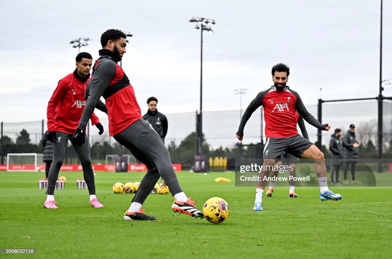 Salah, Liverpool's top scorer and assister, returned to training on Tuesday following a hamstring injury (Photo by Andrew Powell/Liverpool FC via Getty Images)