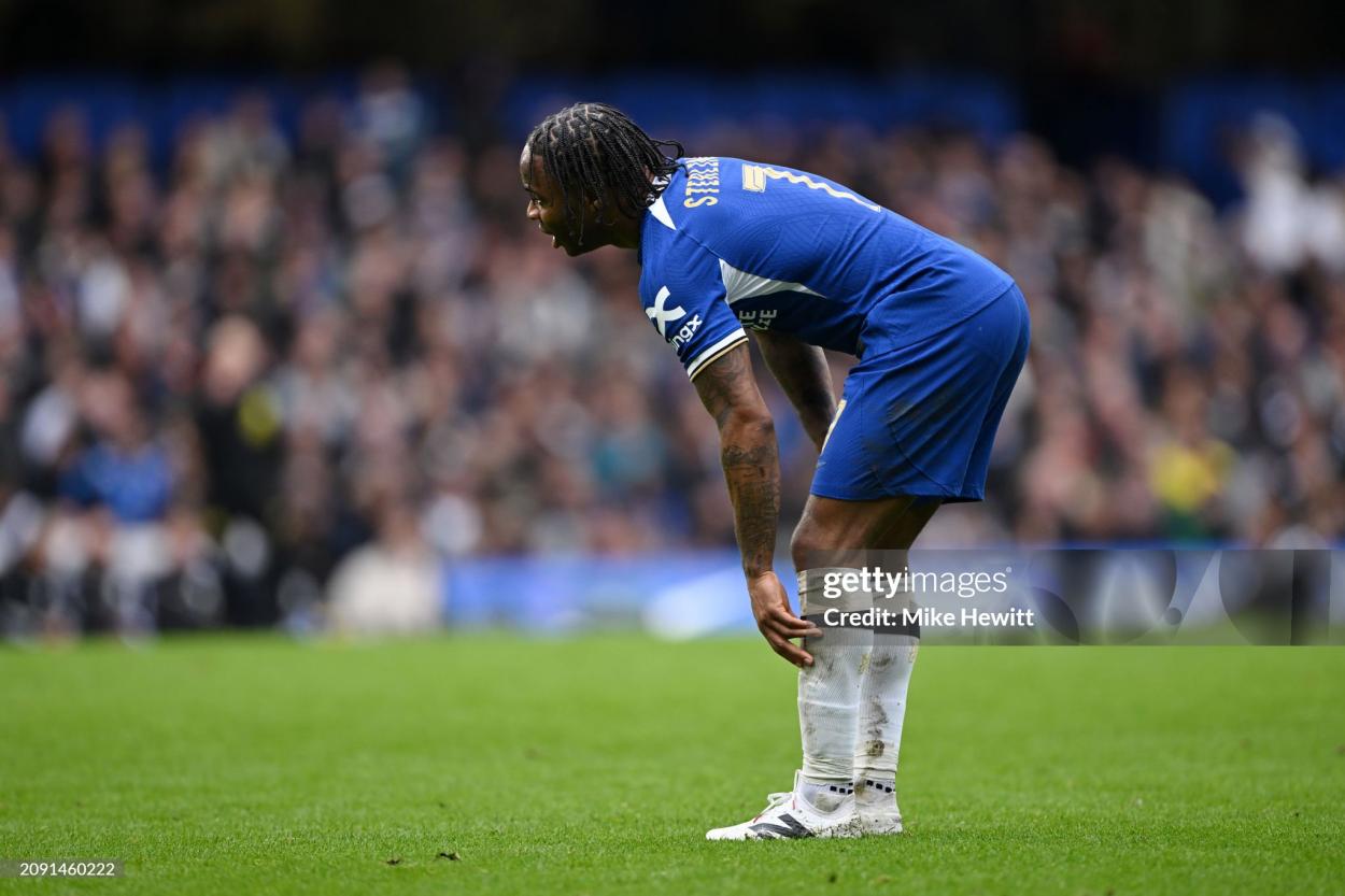 Raheem Sterling endured a difficult afternoon after missing a penalty for Chelsea with the game at 1-0. Photo Credit: Mike Hewitt via Getty Images