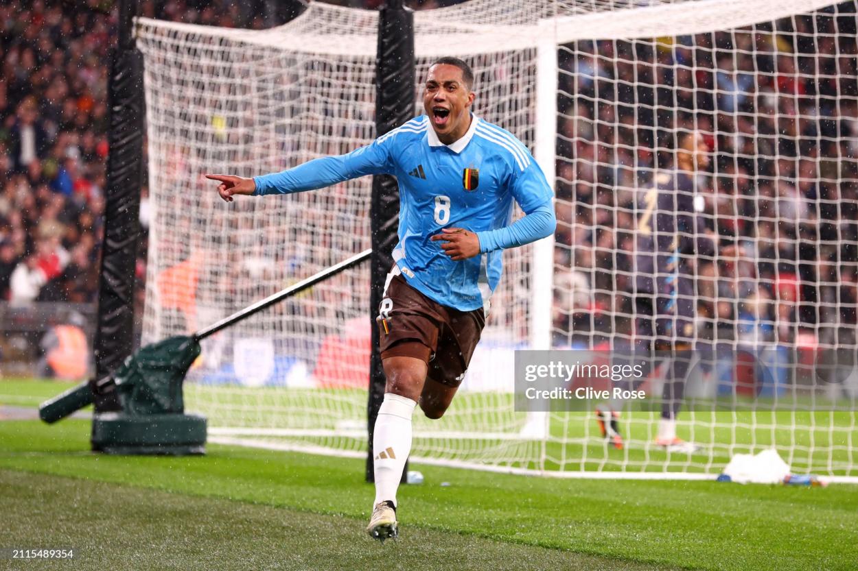 Tielemans became the first Belgium player to score both a club goal and international goal at Wembley (Photo by Clive Rose/Getty Images)