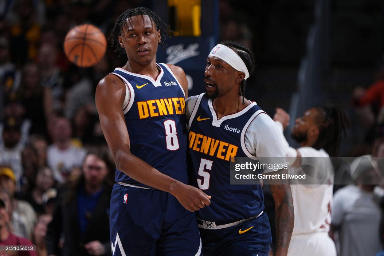 Peyton Watson and <strong><a  data-cke-saved-href='https://www.vavel.com/en-us/nba/2023/10/24/1160399-nba-opening-night-denver-nuggets-119-107-los-angeles-lakers.html' href='https://www.vavel.com/en-us/nba/2023/10/24/1160399-nba-opening-night-denver-nuggets-119-107-los-angeles-lakers.html'>Kentavious Caldwell-Pope</a></strong> of the <strong><a  data-cke-saved-href='https://www.vavel.com/en-us/nba/2024/03/26/1177499-the-top-five-highest-scoring-games-in-nba-history.html' href='https://www.vavel.com/en-us/nba/2024/03/26/1177499-the-top-five-highest-scoring-games-in-nba-history.html'>Denver Nuggets</a></strong> (Photo by Garrett Ellwood/NBAE via Getty Images)