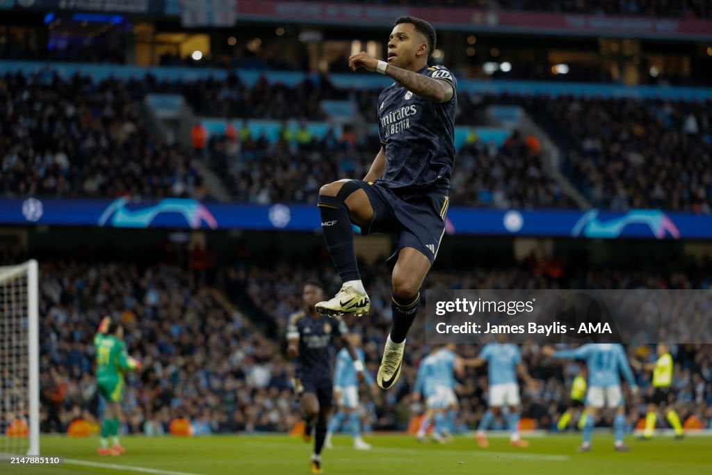 Rodrygo celebrating scoring his goal vs Manchester City- Getty Images