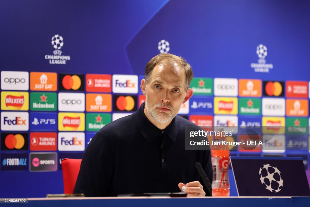 Thomas Tuchel, Head Coach of <strong><a  data-cke-saved-href='https://www.vavel.com/en-us/nba/2023/10/24/1160364-nba-preview-an-international-perspective.html' href='https://www.vavel.com/en-us/nba/2023/10/24/1160364-nba-preview-an-international-perspective.html'>Bayern Munich</a></strong> is interviewed following the UEFA Champions League quarter-final first leg match between Arsenal FC and FC Bayern München at Emirates Stadium on April 09, 2024 in London, England. (Photo by Jan Kruger - UEFA/UEFA via Getty Images)