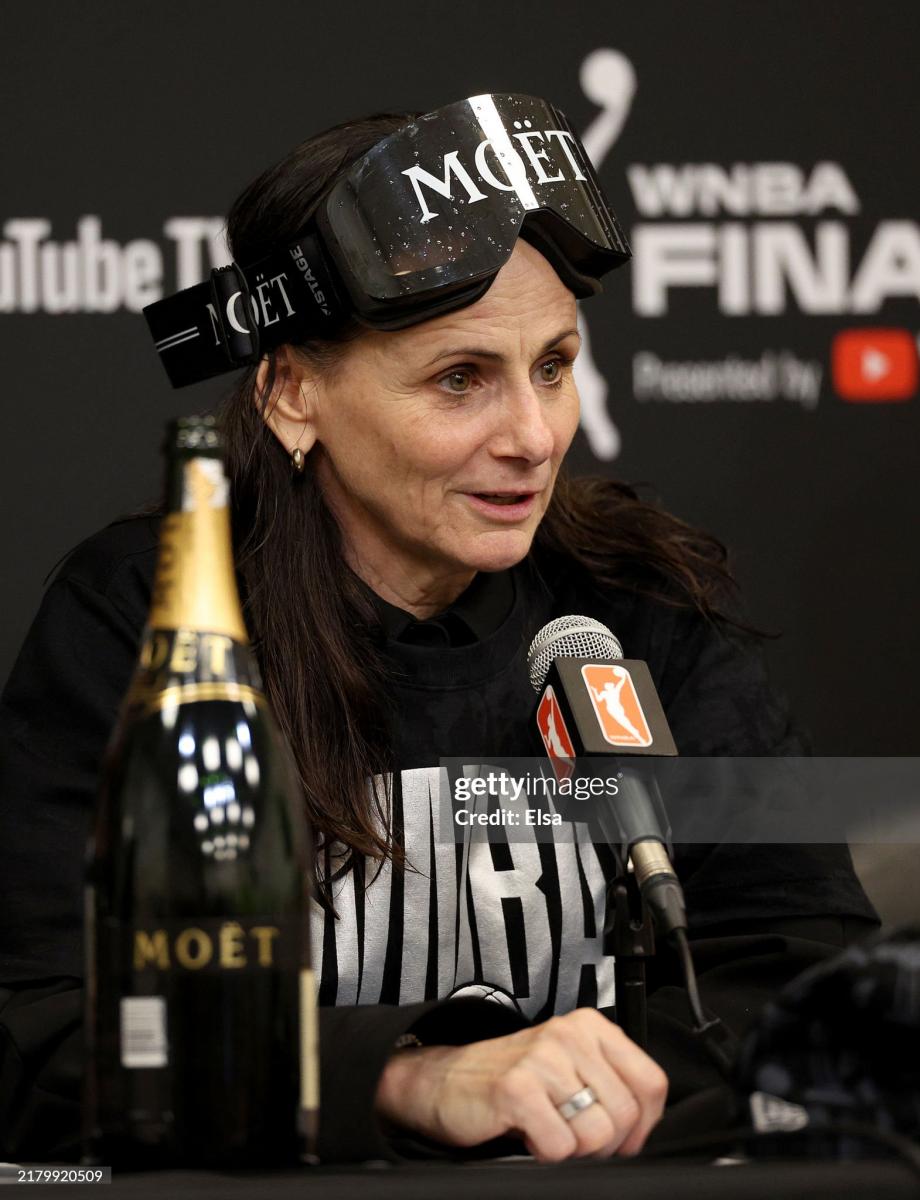 Head coach Sandy Brondello of the New York Liberty answers questions during a press conference after Game Five of the WNBA Finals at Barclays Center on October 20, 2024 in the Brooklyn borough of New York City. The New York Liberty defeated the Minnesota Lynx 67-62 in overtime to win the championship. NOTE TO USER: User expressly acknowledges and agrees that, by downloading and or using this photograph, User is consenting to the terms and conditions of the Getty Images License Agreement. (Photo by Elsa/Getty Images)