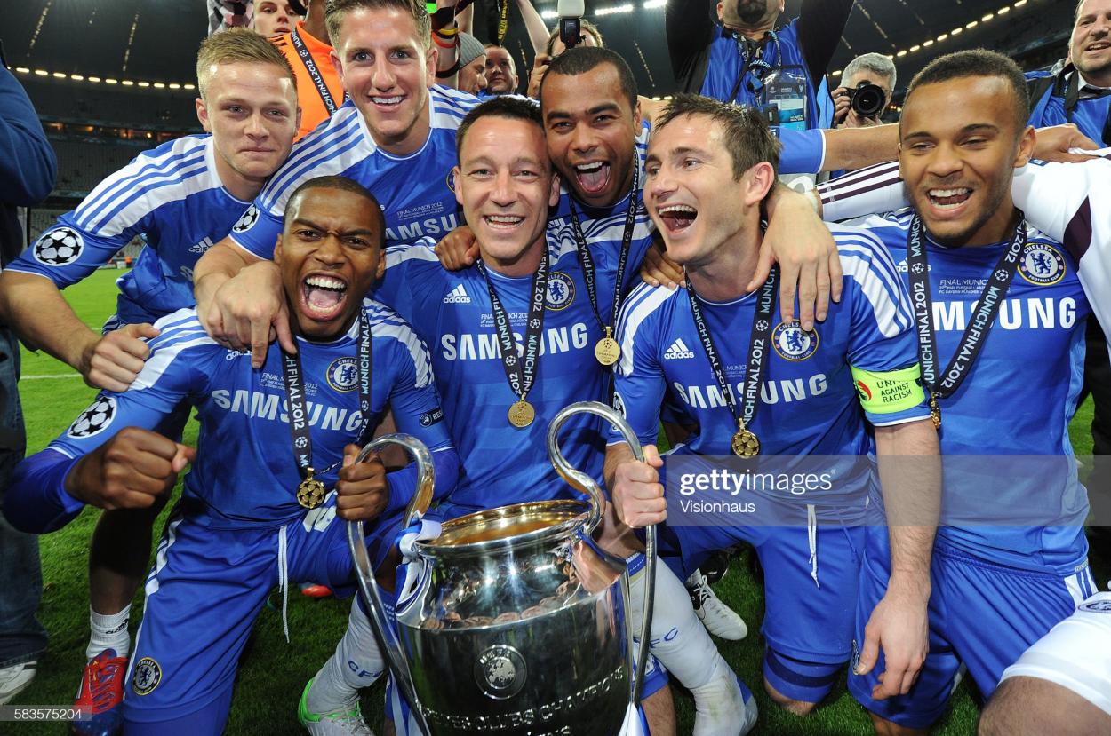 Frank Lampard with Chelsea teammates after winning the <strong><a  data-cke-saved-href='https://www.vavel.com/en/international-football/2023/04/17/champions-league/1144088-napoli-vs-ac-milan-uefa-champions-league-preview-quarter-final-second-leg-2023.html' href='https://www.vavel.com/en/international-football/2023/04/17/champions-league/1144088-napoli-vs-ac-milan-uefa-champions-league-preview-quarter-final-second-leg-2023.html'>Champions League</a></strong> in 2012. (Photo by Ben Radford/Corbis via Getty Images)