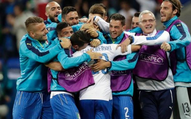 Giaccherini celebrates having scored against Belgium in Italy's 2-0 win | Photo:AP 