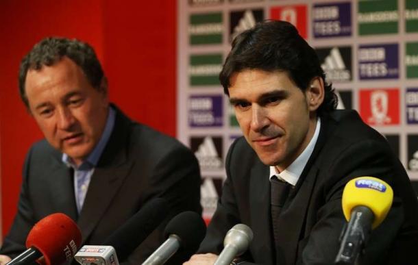 Karanka during his first press conference with chairman Steve Gibson | Photo: theleaguepaper.com