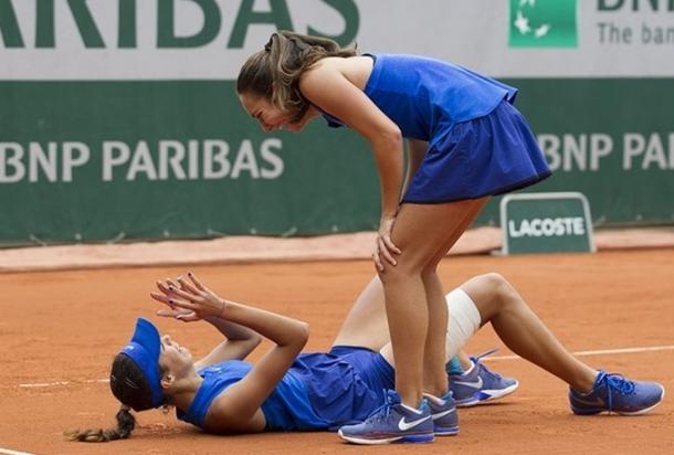 Manjon and Danilovic celebrate their victory. Photo: Susan Mullane/ITF