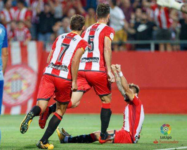 Alaclá celebra el gol que daba la victoria al Girona la pasada jornada (Foto: LaLiga)