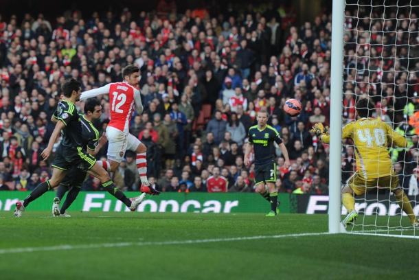 Giroud anota uno de sus goles al Middlesbrough | Fotografía: Arsenal