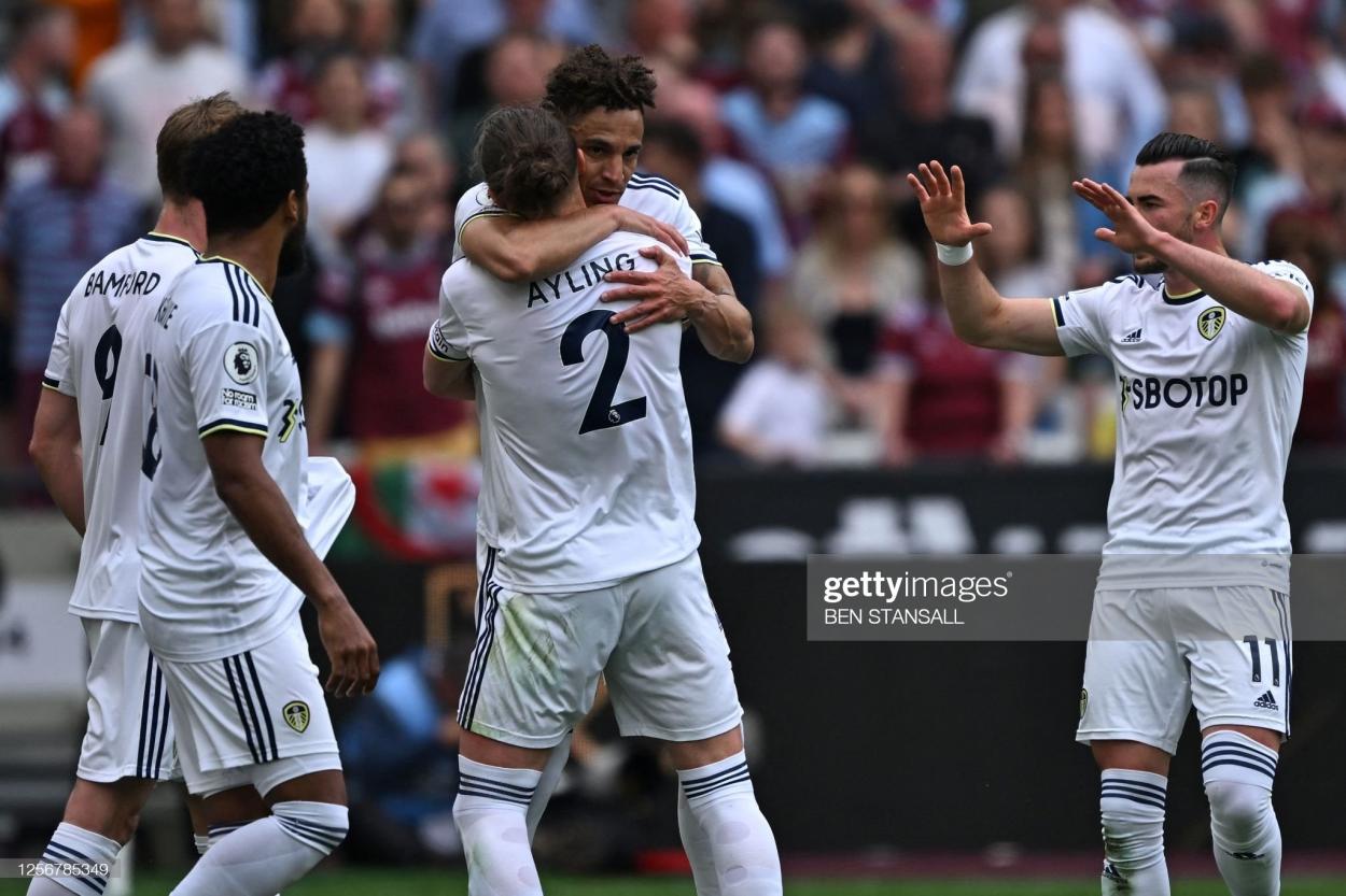 Leeds celebrating their goal against West Ham - (Photo by Ben Stansall/AFP via Getty Images)