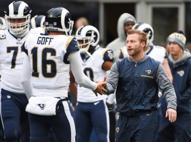 Jared Goff e Sean McVay formaram dupla próspera em Los Angeles (Foto: Steve Dykes/Getty Images)