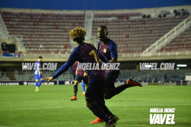 Imagen de los jugadores del Juvenil A celebrando el gol. FOTO: Noelia Déniz. 