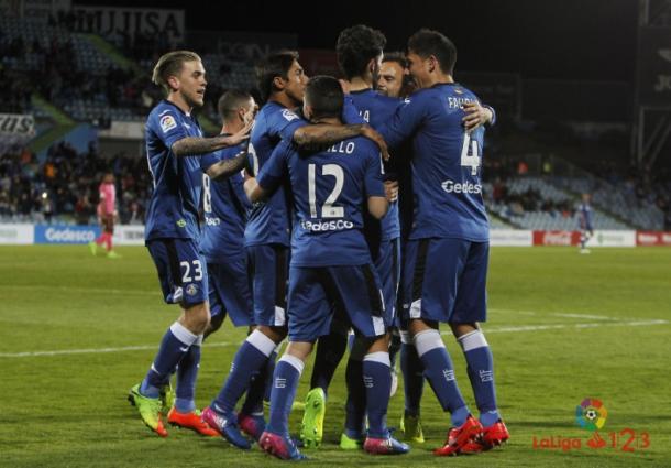 Jugadores del Getafe celebrando el gol ante el Tenerife | Foto: La Liga