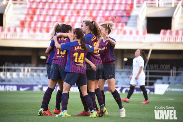 Imagen de archivo de las jugadoras del Barça celebrando un gol. FOTO: Noelia Déniz
