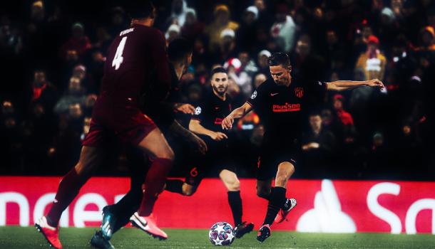 Marcos Llorente marca primer tanto de la victoria ante el Liverpool en Anfield / Fuente: Atlético de Madrid