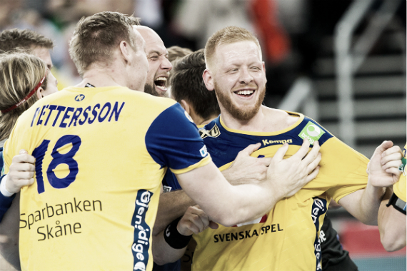 Gottfridsson festejando el pase a la final | Foto: cro2018.ehf-euro.com