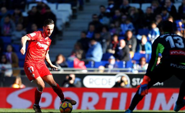 Sarabia en el último encuentro contra RCD Espanyol | Foto: Sevilla FC