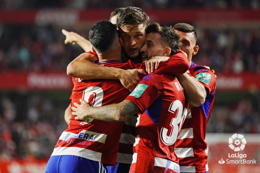 Celebración del gol de Miguel Rubio | Foto: LaLiga SmartBank