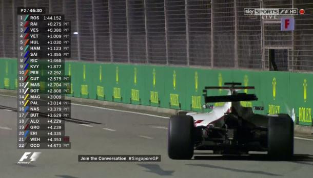 Grosjean tras golpear el muro de la última curva.