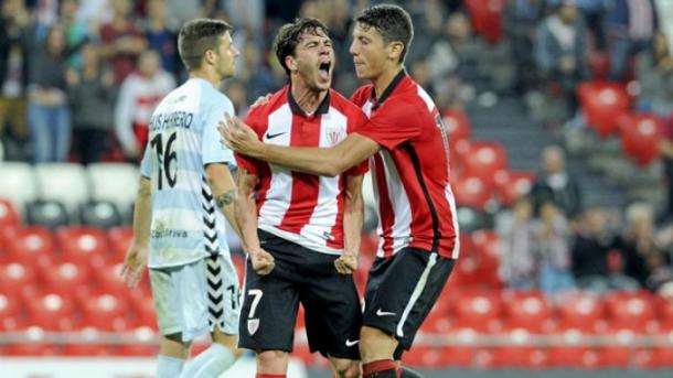 Guarrotxena celebrando un tanto con el Bilbao Athletic. | Foto: La Liga