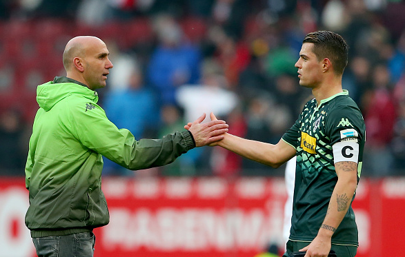 Schubert shakes hands with Xhaka following Gladbach's 2-2 away draw with Augsburg last month - where he was excellent | Photo: Getty