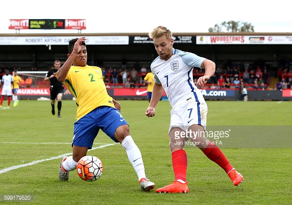 Chapman has been involved in three England matches, this friendly - Brazil, his first for the U21s | Photo Getty