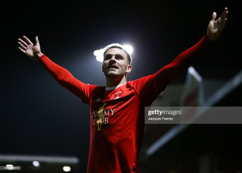  Harry Smith of Leyton Orient celebrates after scoring their team's third goal during the Sky Bet League Two match between Leyton Orient and Swindon Town at The Breyer Group Stadium on December 07, 2021 in London, England. (Photo by Jacques Feeney/Getty Images)
