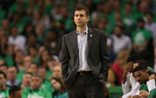 Celtics Head Coach Brad Stevens looks on from the sidelines. 