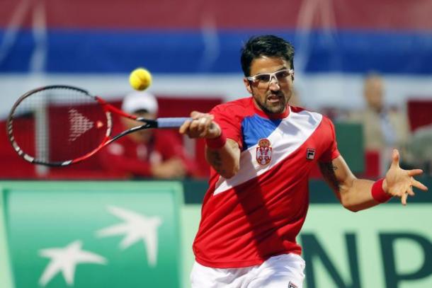 It appeared as though Tipsarevic was stunned and overroared by Edmund's level of tennis in this match. Photo: Getty