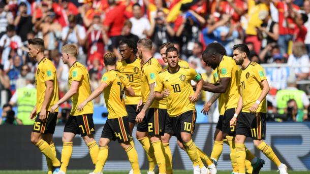 Celebración de Bélgica tras anotar ante Túnez | Foto: FIFA