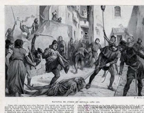 Matanza de judios en la Sevilla de 1391.   Fuente: Efemeridespedrobeltran.com