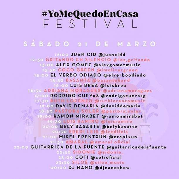 Horario del #YoMeQuedoEnCasa // Image: Instagram @yomequedoencasafestival