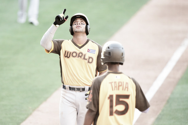 Yoan Moncada after hitting a home run during the Futures Game. (Photo: Harry How/Getty Images North America) 