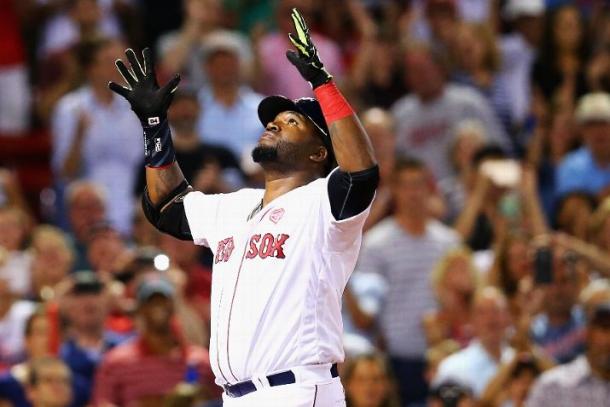 David Ortiz takes in the scene after smoking his 24th home run of the season. | Getty